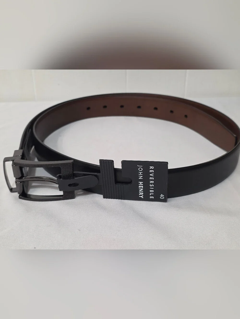 John Henry Reversible Mens Size 40 Faux Leather Belt - Black/Brown Gunmetal